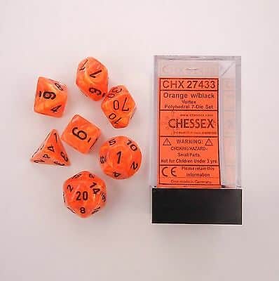 CHX27433 Orange/Black Vortex 7PC Polyhedral Dice Set image 0